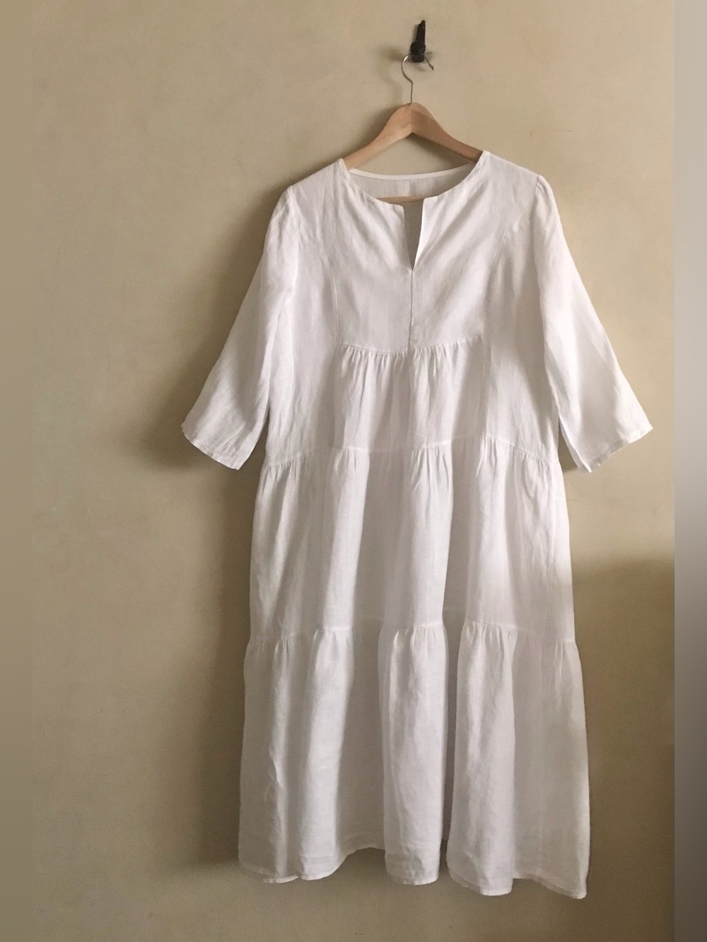 White Tiered Linen Midi Dress